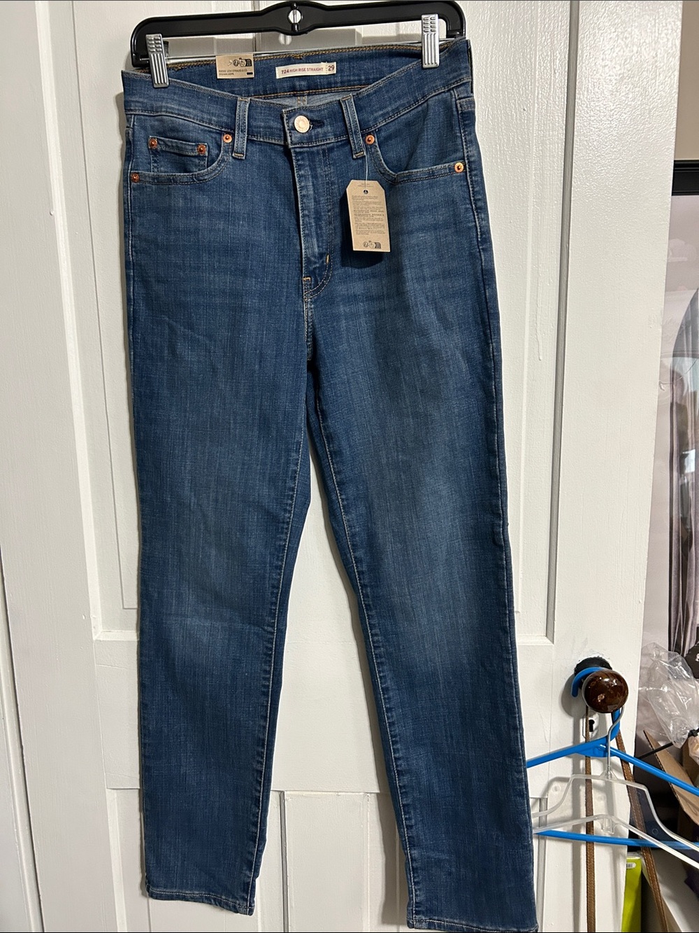 NET • Levi's 724 High Rise Slim Straight Jeans - Medium Blue - Picture 9 of 13